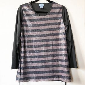 SPARKLING 20 1/2 Gray Striped Sequin Top